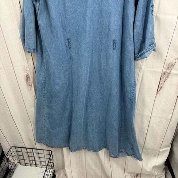 MPH Collection Women’s 1X Blue Denim MIDI Dress Button Up Plus Size - Picture 7 of 8